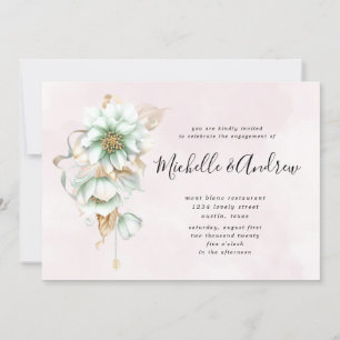 victorian floral blush pink engagement invitation