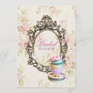 victorian floral botanical bridal shower tea party invitation