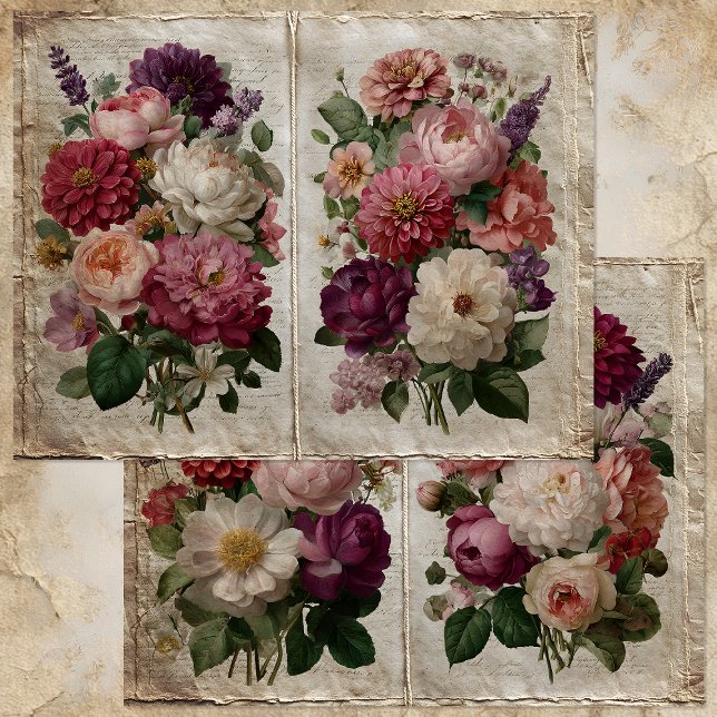 VICTORIAN FLORAL BOUQUET HALF-PAGE PAPER SHEET (VICTORIAN FLORAL BOUQUET HALF-PAGE PAPER SHEET)