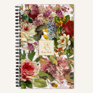 Victorian Floral Collage   Personalised Monogram Notebook