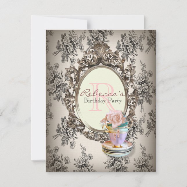 victorian floral cupcake english tea party invitation (Front)