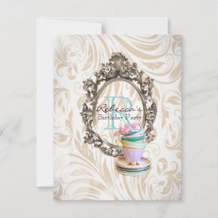 victorian floral cupcake english tea party invitation