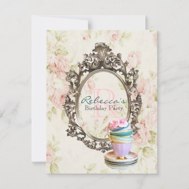 victorian floral cupcake english tea party invitation (Front)