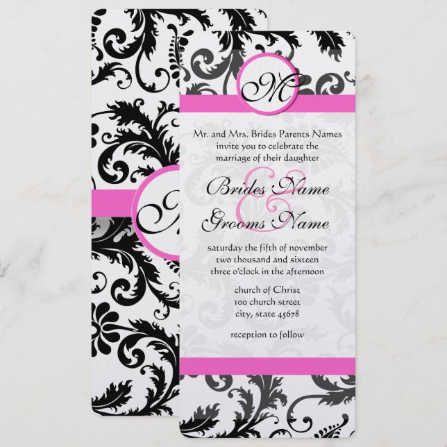 Victorian Floral Damask Swirls Wedding Invitation (Front/Back)