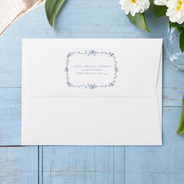 Victorian Floral Dusty Blue French Wedding Envelope (Creator Uploaded)