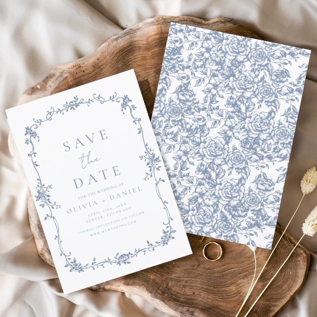 Victorian Floral Dusty Blue French Wedding  Save The Date (Creator Uploaded)