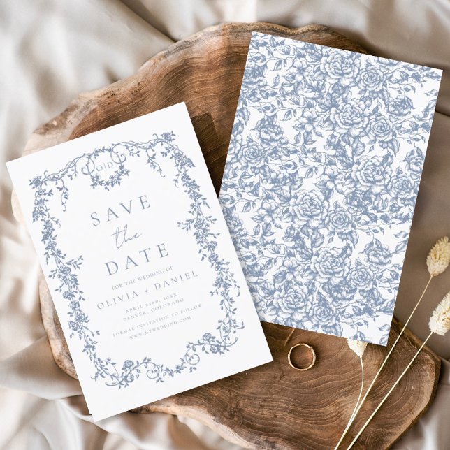 Victorian Floral Dusty Blue French Wedding  Save The Date (Creator Uploaded)