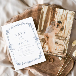 Victorian Floral Dusty Blue Photo French Wedding Save The Date