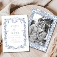 Victorian Floral Dusty Blue Photo French Wedding