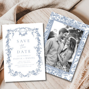 Victorian Floral Dusty Blue Photo French Wedding Save The Date