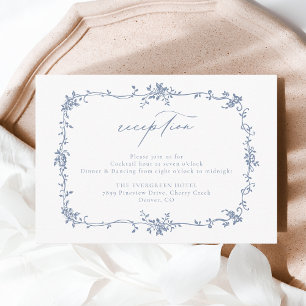 Victorian Floral Dusty Blue Reception Wedding Enclosure Card