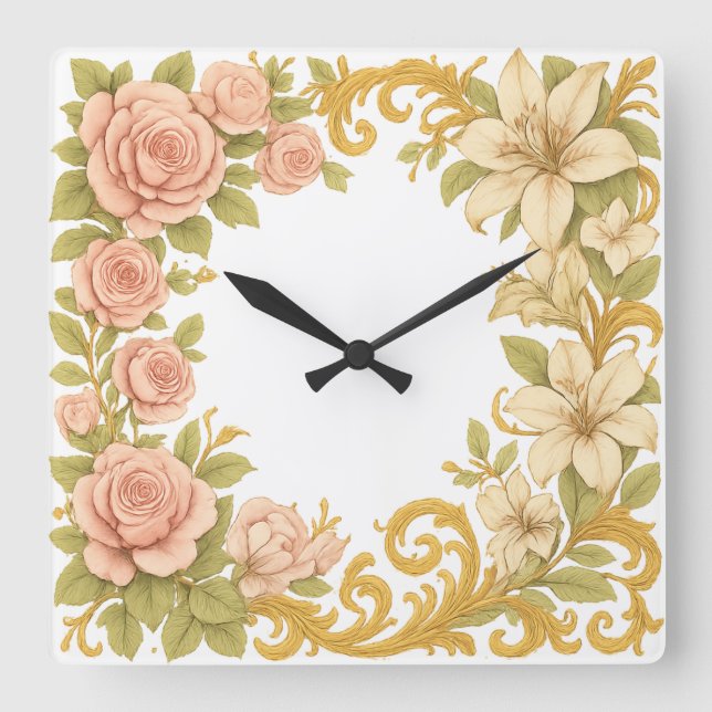 Victorian Floral Elegance Frame Square Wall Clock (Front)