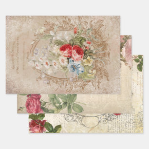 Victorian Floral Ephemera Decoupage Wrapping Paper Sheet