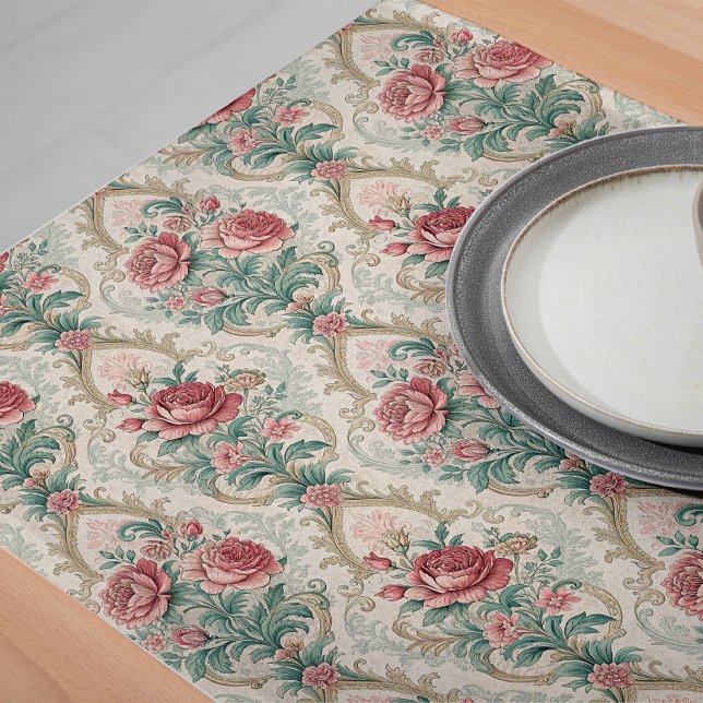 Victorian Floral Fantasy Exquisite Damask Design Long Table Runner (Victorian Floral Fantasy Exquisite Damask Design Long Table Runner)