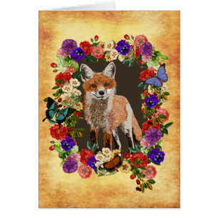 Victorian Floral Fox & Butterfly Greeting Card