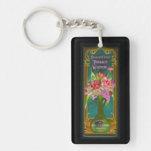 Victorian floral french perfume label vintage key ring