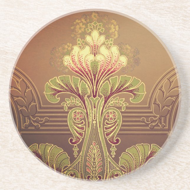 Victorian floral frieze elegant flower art nouveau coaster (Front)