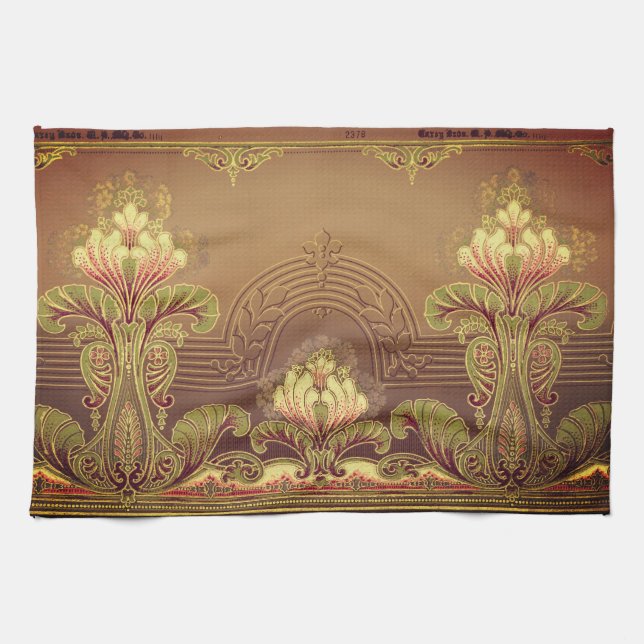 Victorian floral frieze elegant flower art nouveau tea towel (Horizontal)