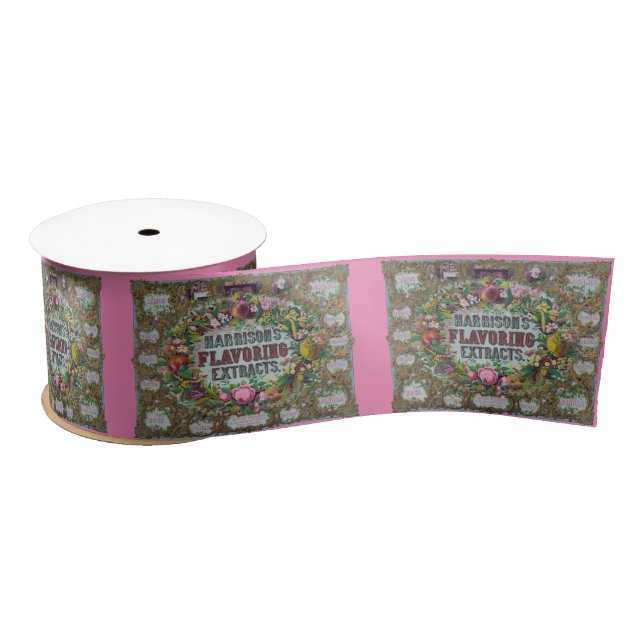 Victorian floral fruit baking extract kitchen satin ribbon (Spool)