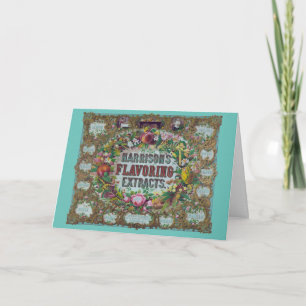 Victorian floral fruit baking vintage kitchen teal card
