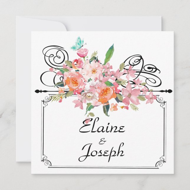 Victorian floral hanging sign save the date white  (Front)