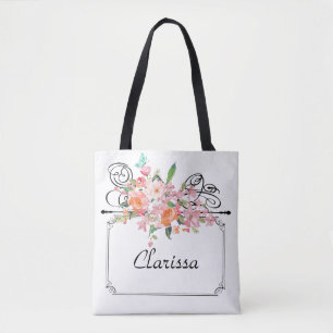 Victorian floral hanging sign wedding tote bag
