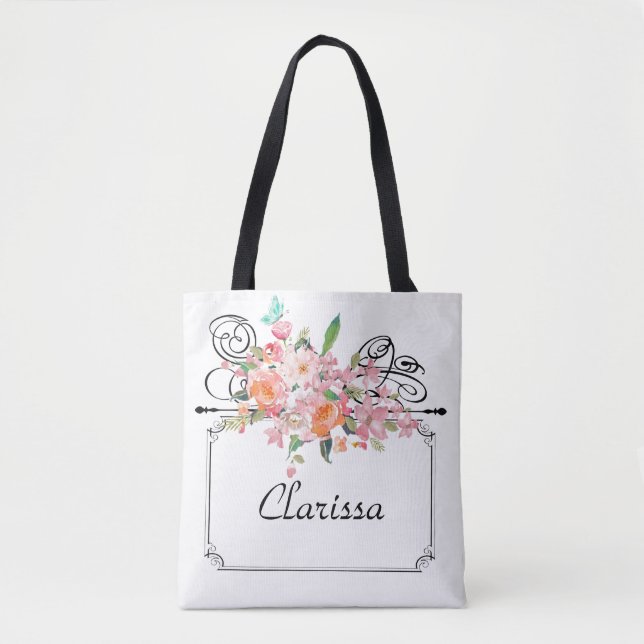 Victorian floral hanging sign wedding tote bag (Front)