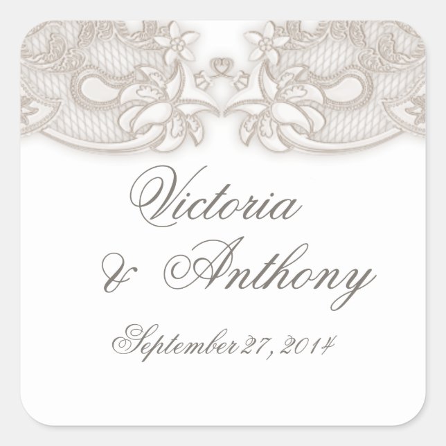 Victorian Floral Lace Design Square Sticker (Front)