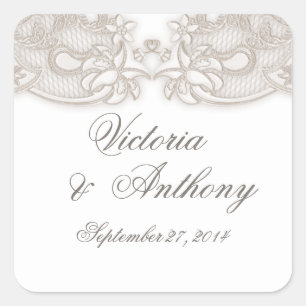 Victorian Floral Lace Design Square Sticker