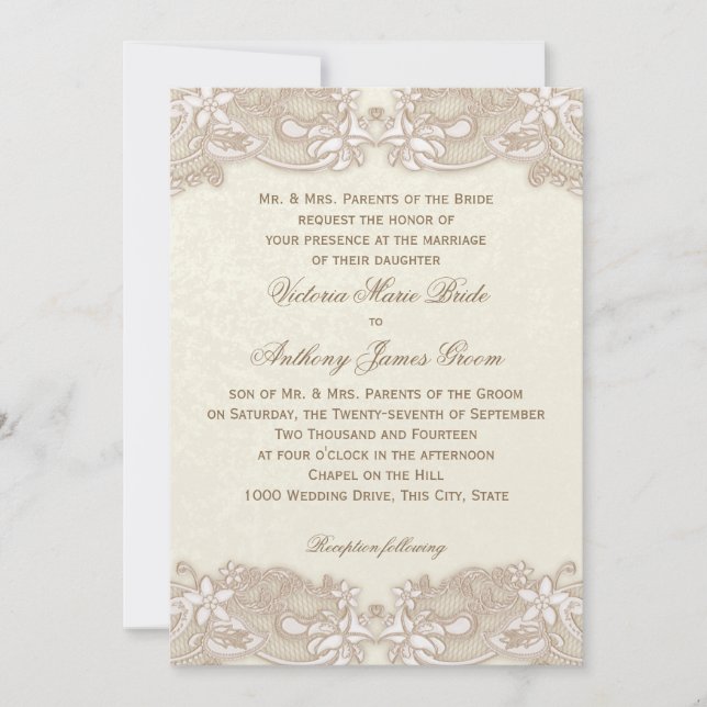 Victorian Floral Lace Design Wedding Invitation (Front)