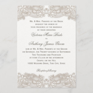 Victorian Floral Lace on White Design Wedding Invitation