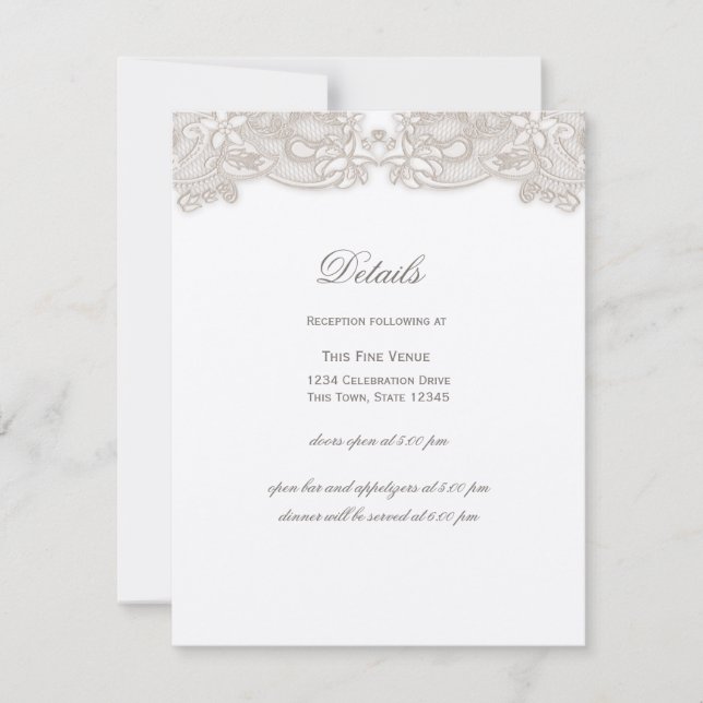 Victorian Floral Lace on White Design Wedding Invitation (Front)