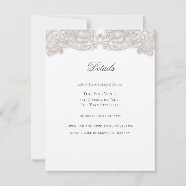 Victorian Floral Lace on White Design Wedding Invitation (Front)