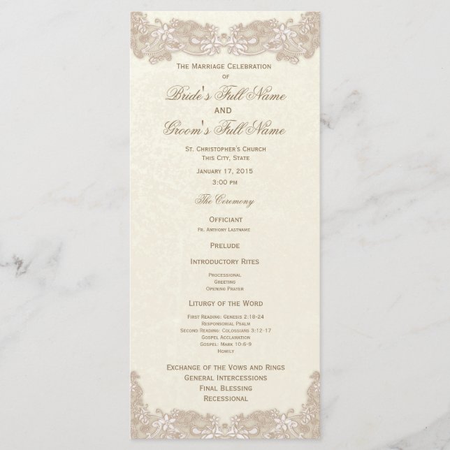 Victorian Floral Lace Wedding Program Programme (Front)