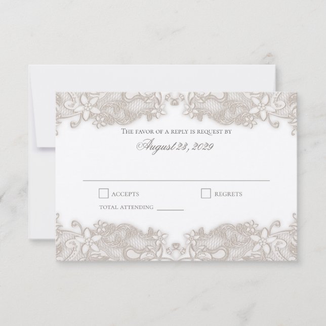Victorian Floral Lace White Response Card (Front)