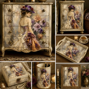 Victorian Floral Lady in Purple Hat Tissue Paper