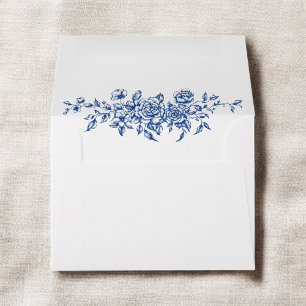 Victorian Floral Navy Blue French Wedding Envelope