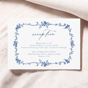 Victorian Floral Navy Blue Reception Wedding  Enclosure Card