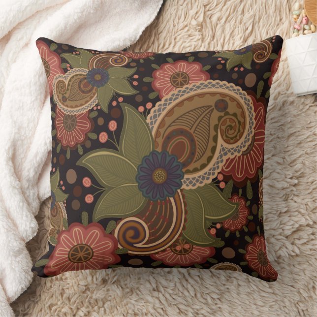Victorian Floral Paisley Throw Pillow (Blanket)