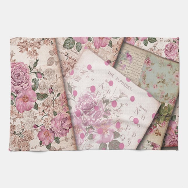 Victorian floral papers. tea towel (Horizontal)