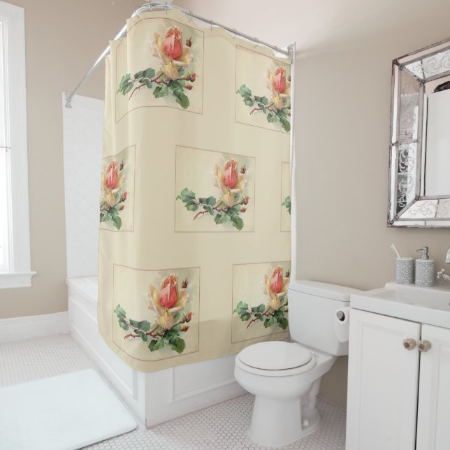 Victorian Floral Pastel Peach Roses Shower Curtain (In Situ)