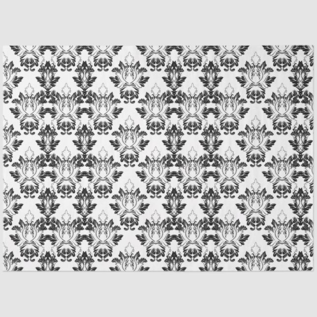 Victorian Floral Pattern Seamless Black White Tissue Paper (Front)