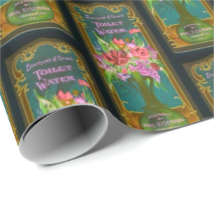 Victorian floral perfume label black teal pink wrapping paper