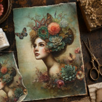 Victorian Floral Portrait Antique Decoupage Rustic