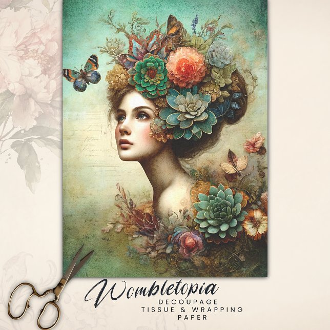 Victorian Floral Portrait Antique Decoupage Rustic Tissue Paper (Creator Uploaded)