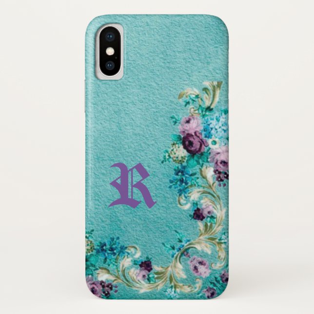 Victorian floral rose elegant teal purple pink Case-Mate iPhone case (Back)