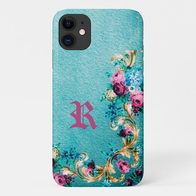 Victorian floral rose flower elegant teal purple Case-Mate iPhone case (Back)