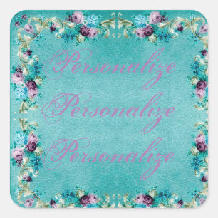 Victorian floral rose flowers elegant square sticker