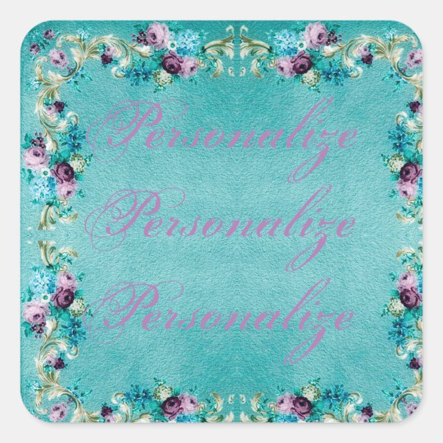 Victorian floral rose flowers elegant square sticker (Front)