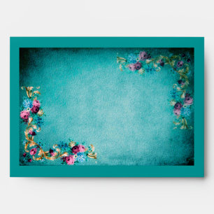 Victorian floral rose flowers elegant teal envelope